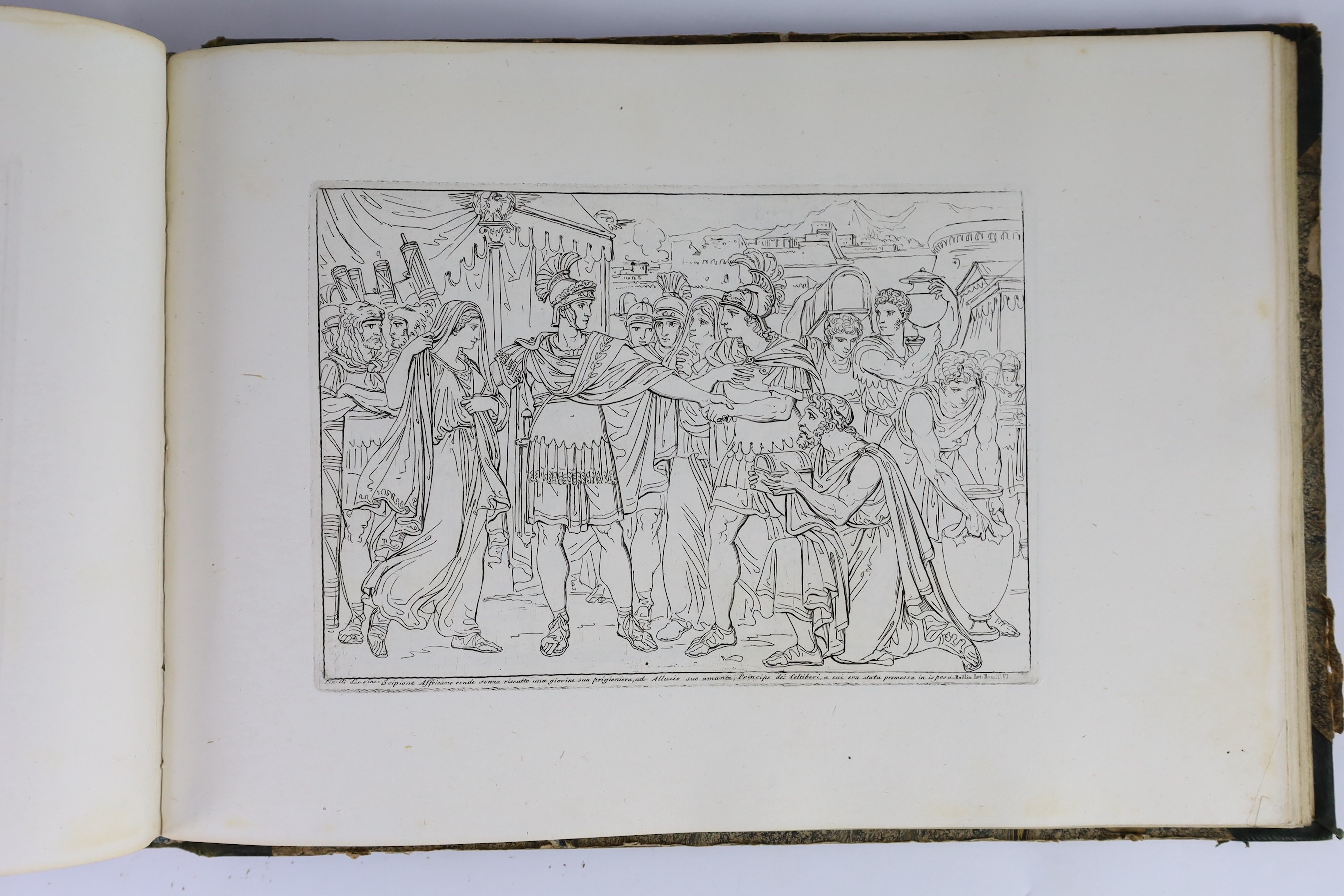 Pinelli, Bartolomeo (engraver) - Raccolta…Istoria Romano, text by Fulvia Bertocchi, oblong 4to, half calf with marbled boards, with 100 plates, Vincenzo Poggioli, Rome, 1821